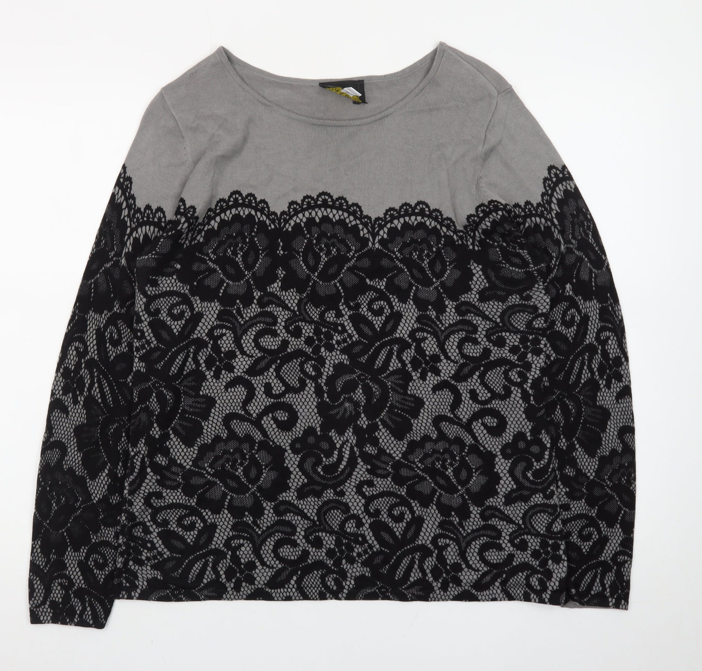 Bob Mackie Women Grey Lace Floral Pullover Jumper Size M