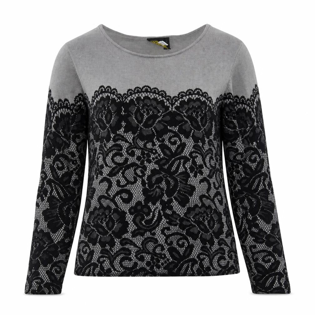 Bob Mackie Women Grey Lace Floral Pullover Jumper Size M