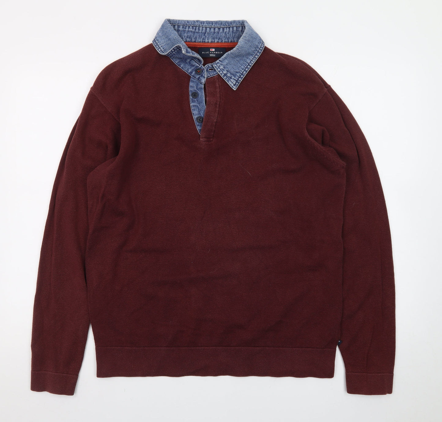 Marks and Spencer Men’s Brown Denim Collar Long Sleeve Cotton Polo M
