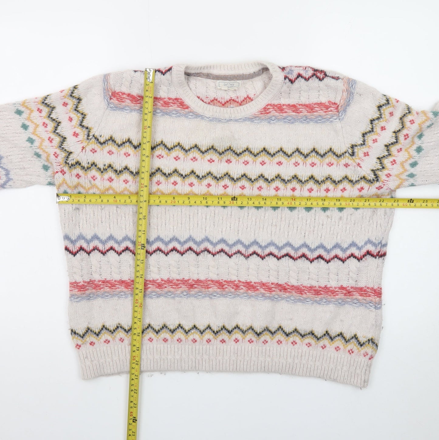 Fat Face Women's Beige Fair Isle Knit Jumper Size 14