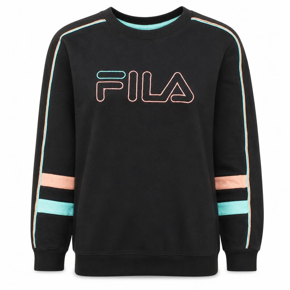 Fila Womens Black XS Pullover Sweatshirt with Logo Embroidery