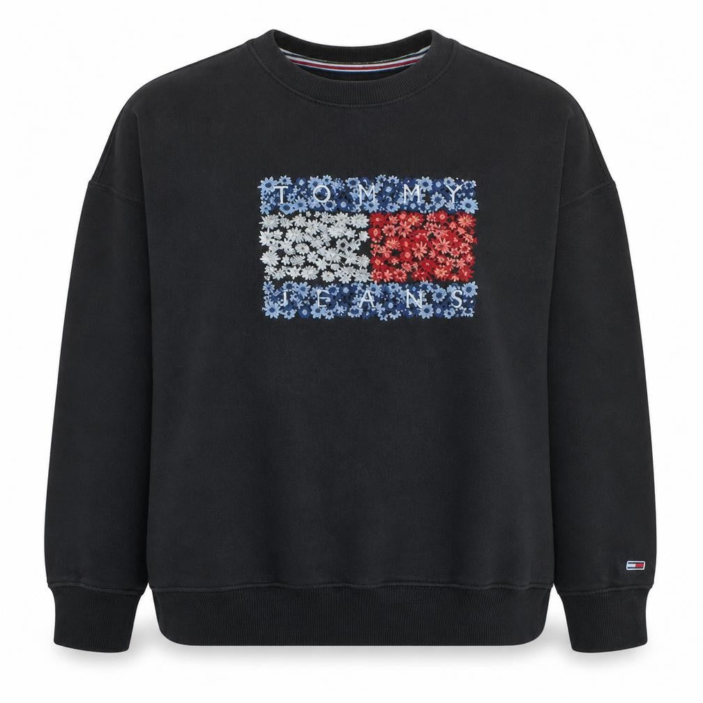 Tommy Jeans Womens Black Medium Sweatshirt Floral Logo Pullover