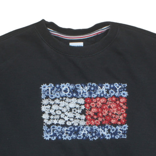 Tommy Jeans Womens Black Medium Sweatshirt Floral Logo Pullover