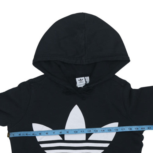 Adidas Womens Black Small Trefoil Pullover Hoodie Sweatshirt