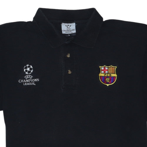 UEFA Champions League Mens Black Polo Shirt L Embroidered FCB Badge