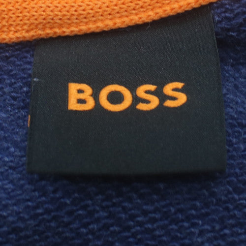 BOSS Mens Blue L 1/4 Zip High Neck Logo Sweatshirt