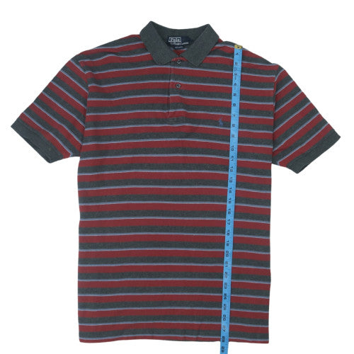 Polo Ralph Lauren Men's Red Grey Striped Cotton Polo Shirt Size M