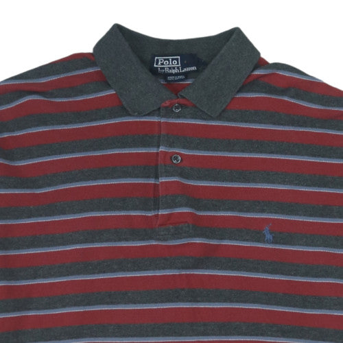 Polo Ralph Lauren Men's Red Grey Striped Cotton Polo Shirt Size M