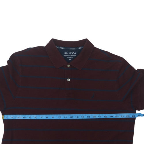 Nautica Men's Brown Striped Classic Fit Polo Shirt XL