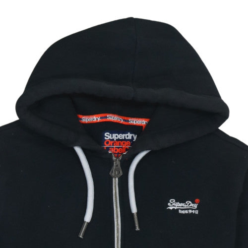 Superdry Mens Black Full Zip Hoodie Size M Fleece Orange Label