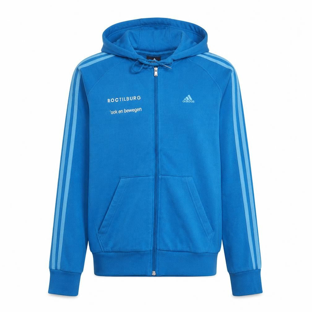 Front view of Adidas Men's Blue Full Zip Hoodie, size M, Sportswear