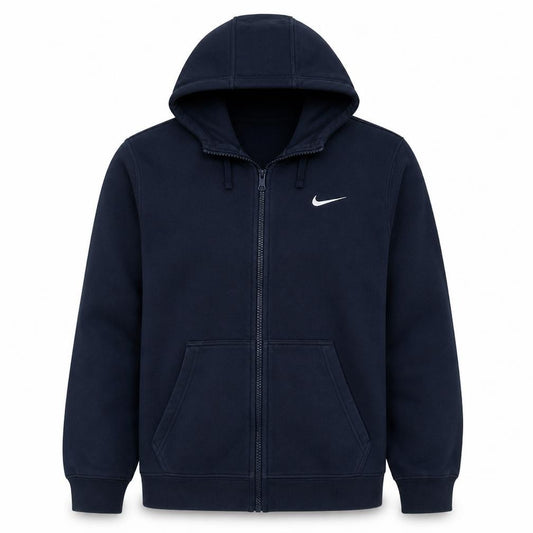 Nike Men's Navy Blue Full Zip Hoodie M Fleece Cotton Blend
