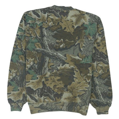 Jerzees Mens Green Camouflage Pullover Sweatshirt L Outdoor Fleece