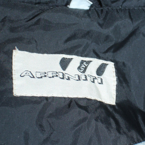 Affiniti Mens Blue Hooded Windbreaker Jacket L Nylon Embroidered 90s Style