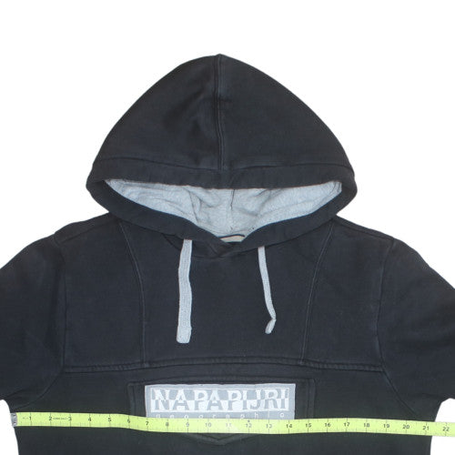 Napapijri Men's Black Pullover Hoodie L Graphic Logo Fleece