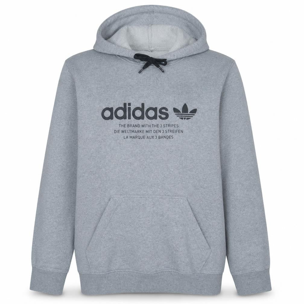 adidas Men’s Grey Pullover Hoodie Small Logo Fleece Sweatshirt