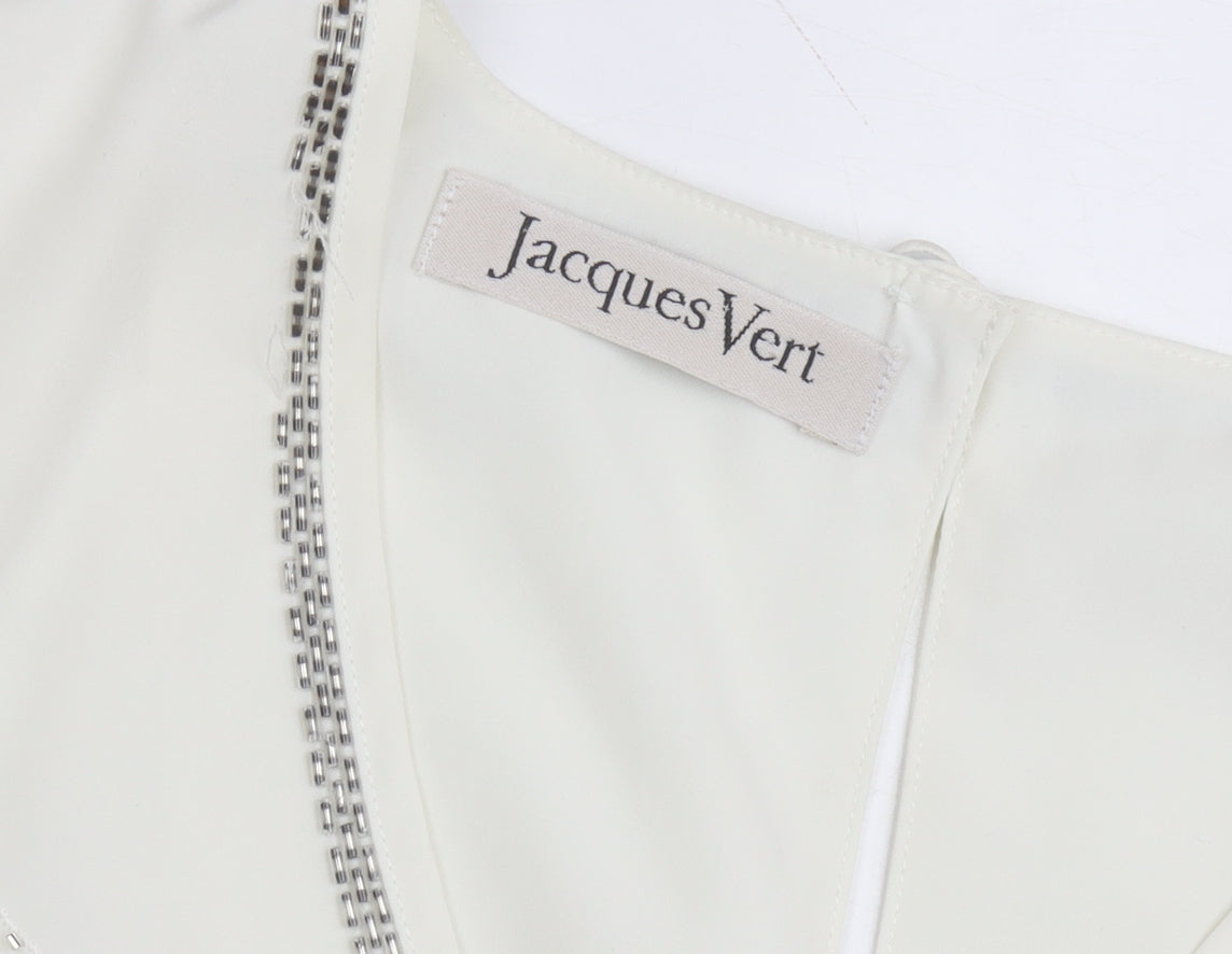 Jacques Vert Women's Ivory Beaded V-Neck Short Sleeve Blouse Size 16