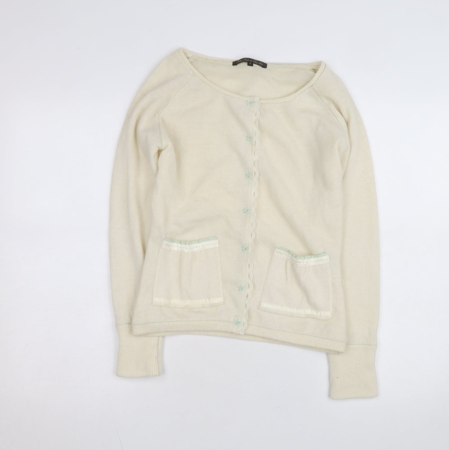 Noa Noa Women Ivory Cotton Knit Cardigan XS Scoop Neck