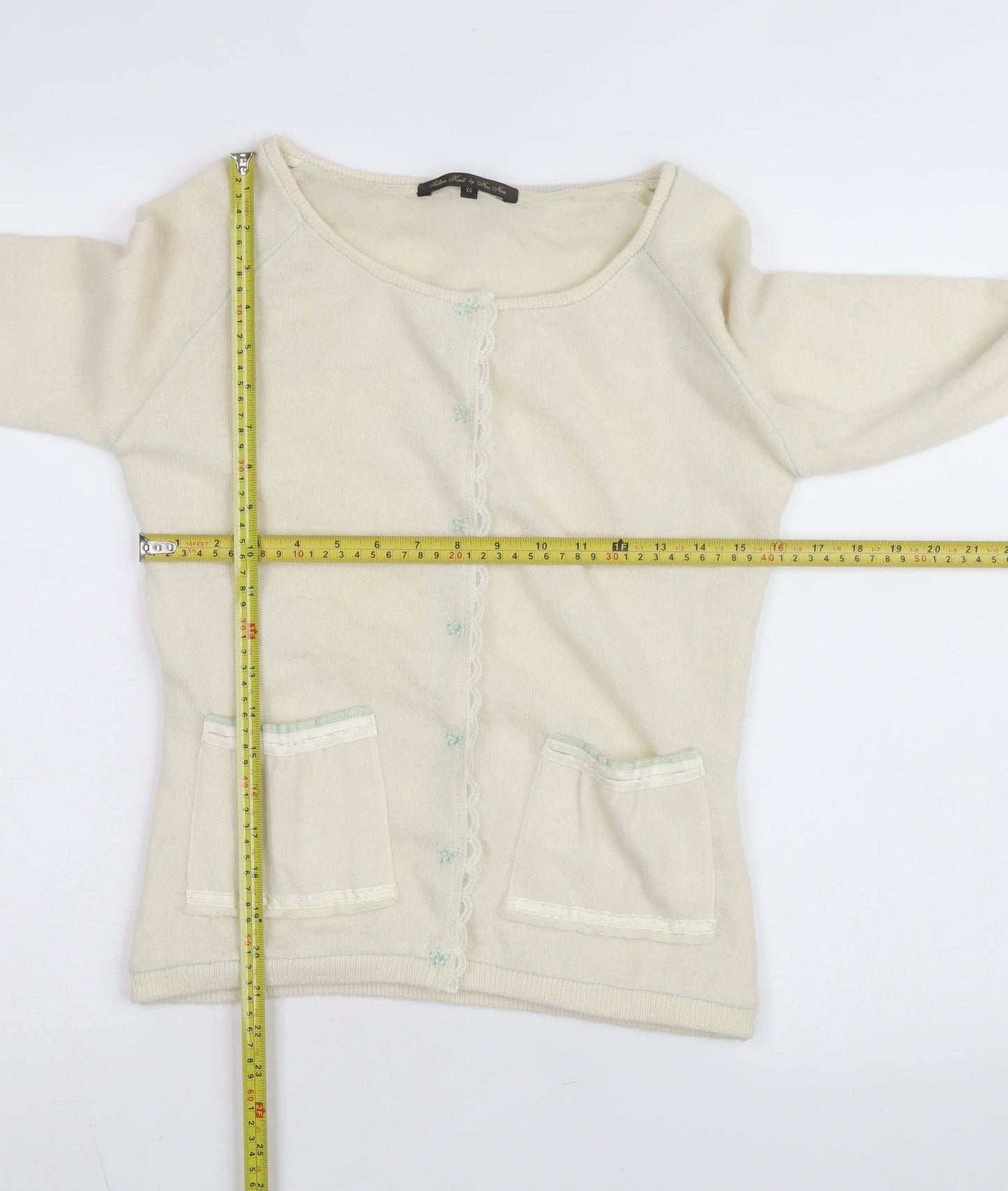 Noa Noa Women Ivory Cotton Knit Cardigan XS Scoop Neck