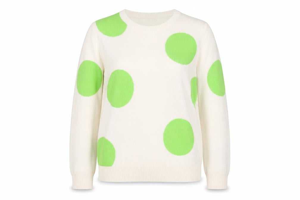 Marks and Spencer Women Ivory Green Polka Dot Cotton Jumper Size 14