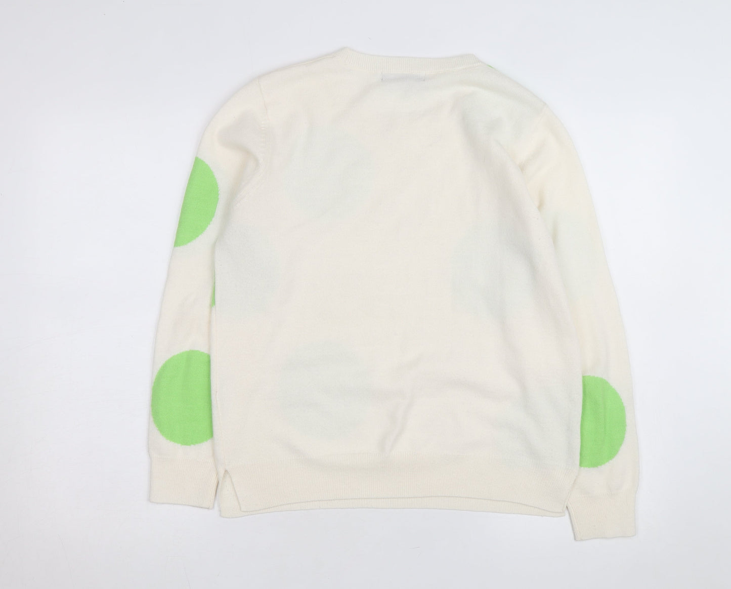 Marks and Spencer Women Ivory Green Polka Dot Cotton Jumper Size 14
