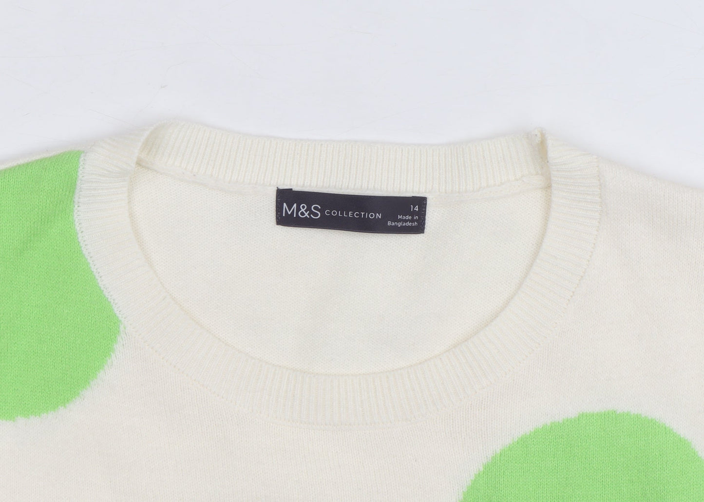 Marks and Spencer Women Ivory Green Polka Dot Cotton Jumper Size 14