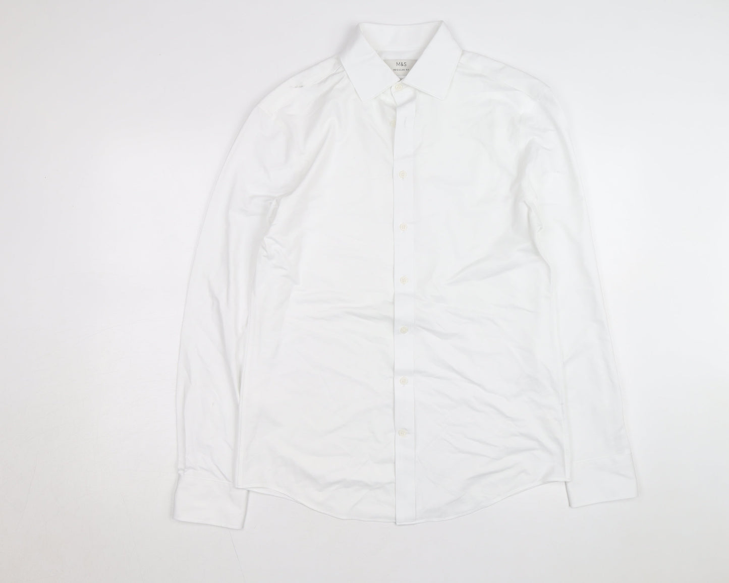 Marks and Spencer Men's White Regular Fit Ultimate Jersey Dress Shirt M