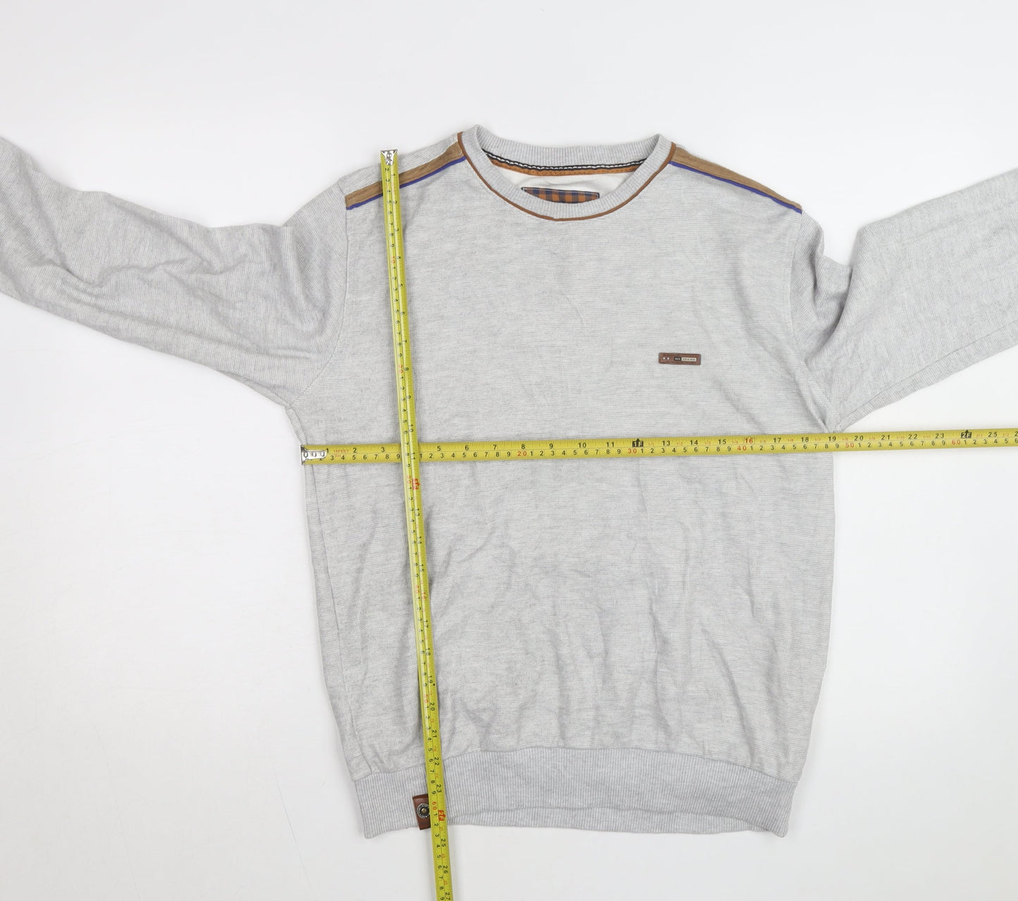 Marcostar Men's Grey Cotton Pullover Jumper L With Elbow Patches