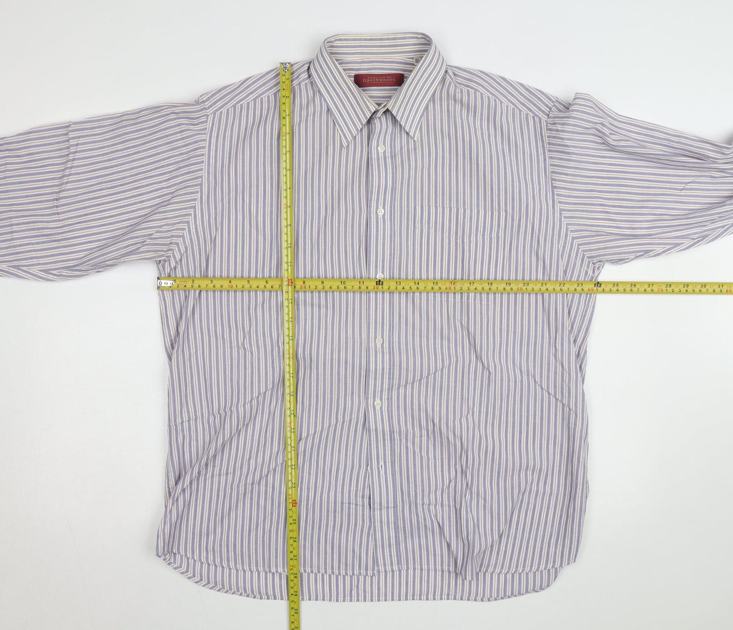 Greenwoods Men’s Blue Striped Long Sleeve Cotton Button-Up Shirt Size 16.5