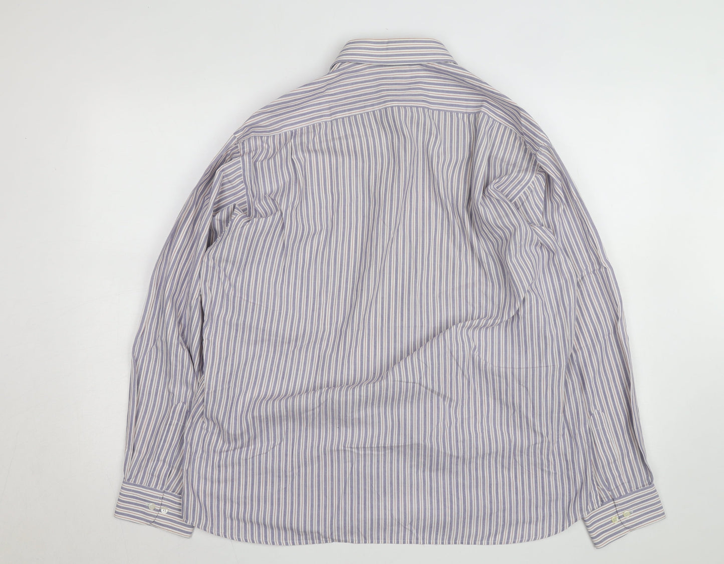 Greenwoods Men’s Blue Striped Long Sleeve Cotton Button-Up Shirt Size 16.5
