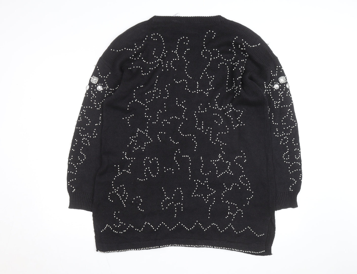 Midnight Blues Womens Black Beaded Rhinestone Knit Jumper M
