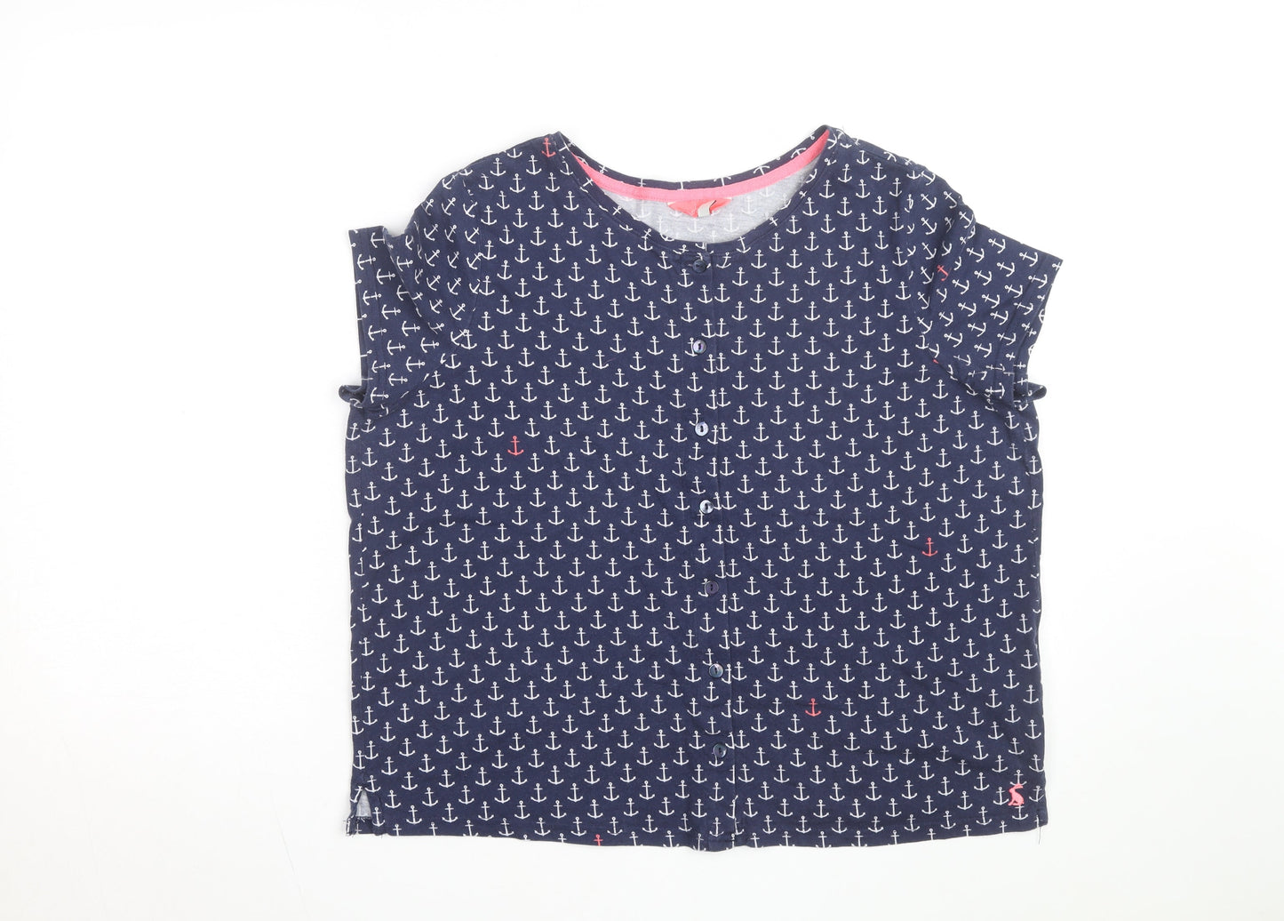 Joules Womens Blue Anchor Print Button-Up Cotton Top UK 16