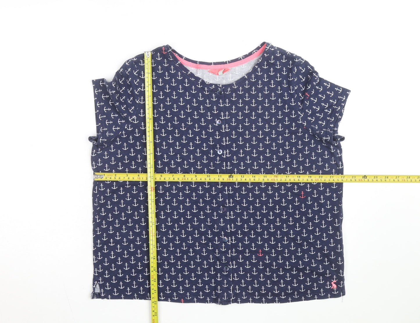 Joules Womens Blue Anchor Print Button-Up Cotton Top UK 16