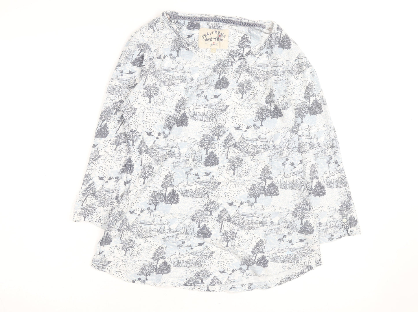 FatFace Women’s Blue Nature Print Long Sleeve Cotton T-Shirt Size 14