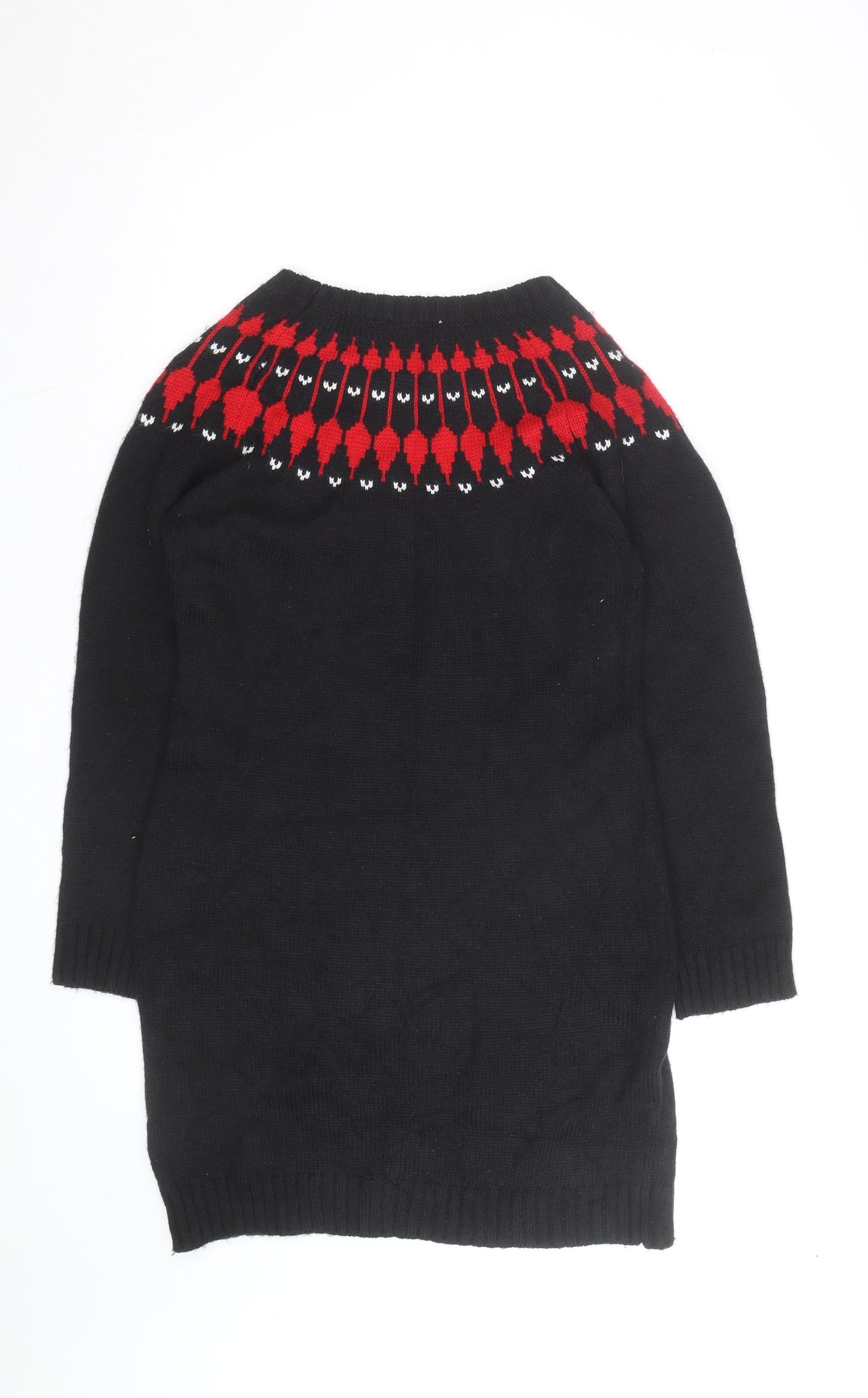 Bonmarche Women’s Black Red Fair Isle Long Sleeve Jumper Dress Size M