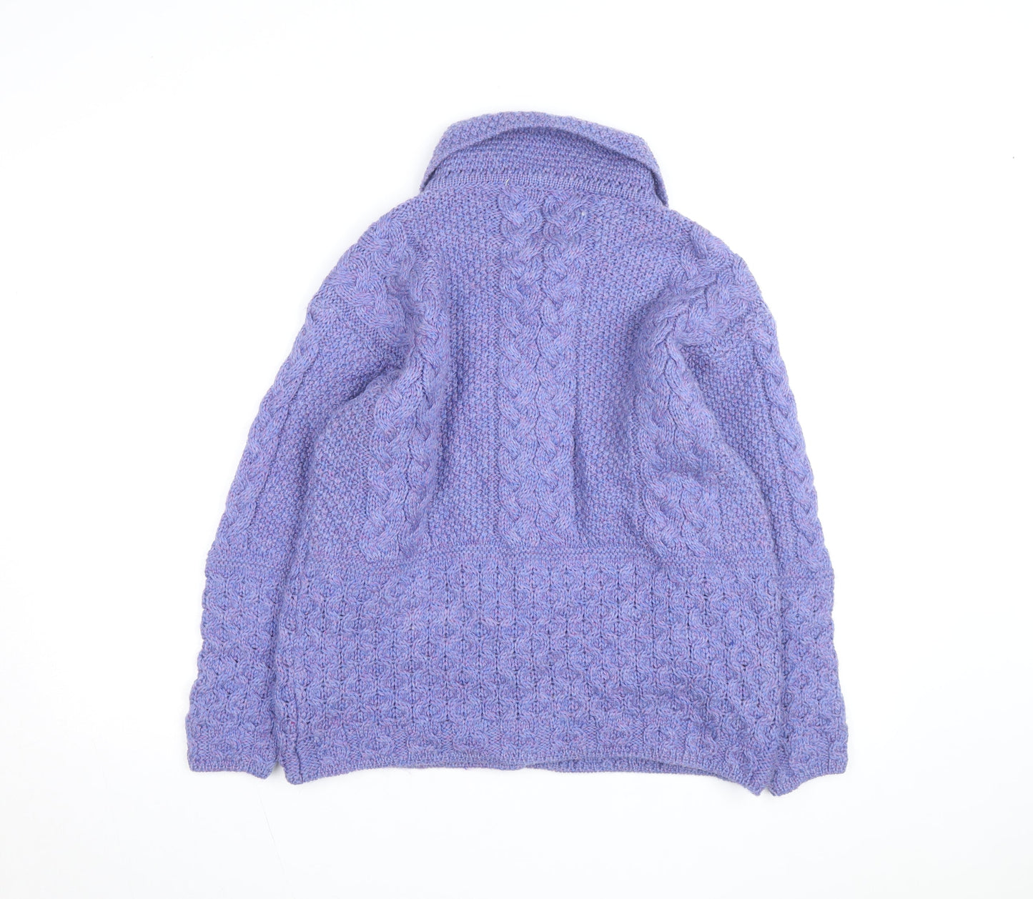 Aran Sweater Market Womens Purple Merino Wool Cable Knit Cardigan S
