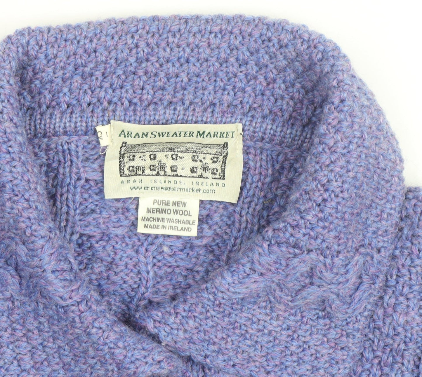 Aran Sweater Market Womens Purple Merino Wool Cable Knit Cardigan S