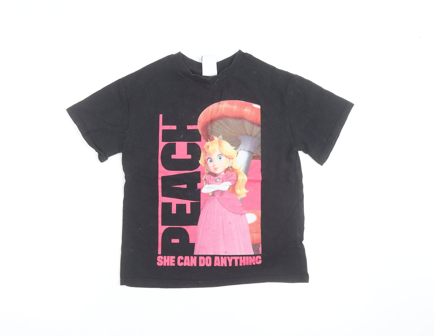 Next Girls Black Super Mario Princess Peach Graphic Cotton T-Shirt 6 Years