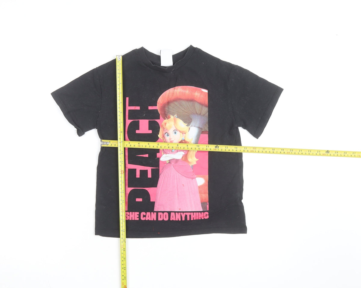 Back view of Next girls’ black super mario princess peach graphic cotton t-shirt 6 years