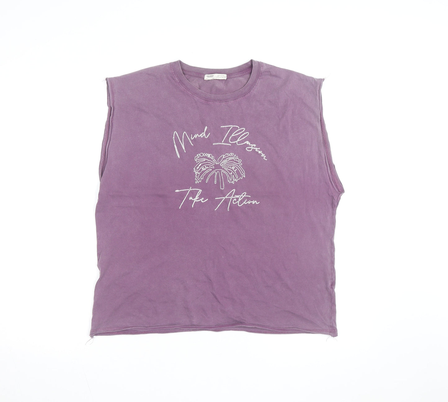 Pull & Bear Womens Purple Sleeveless Cotton T-Shirt Size 12