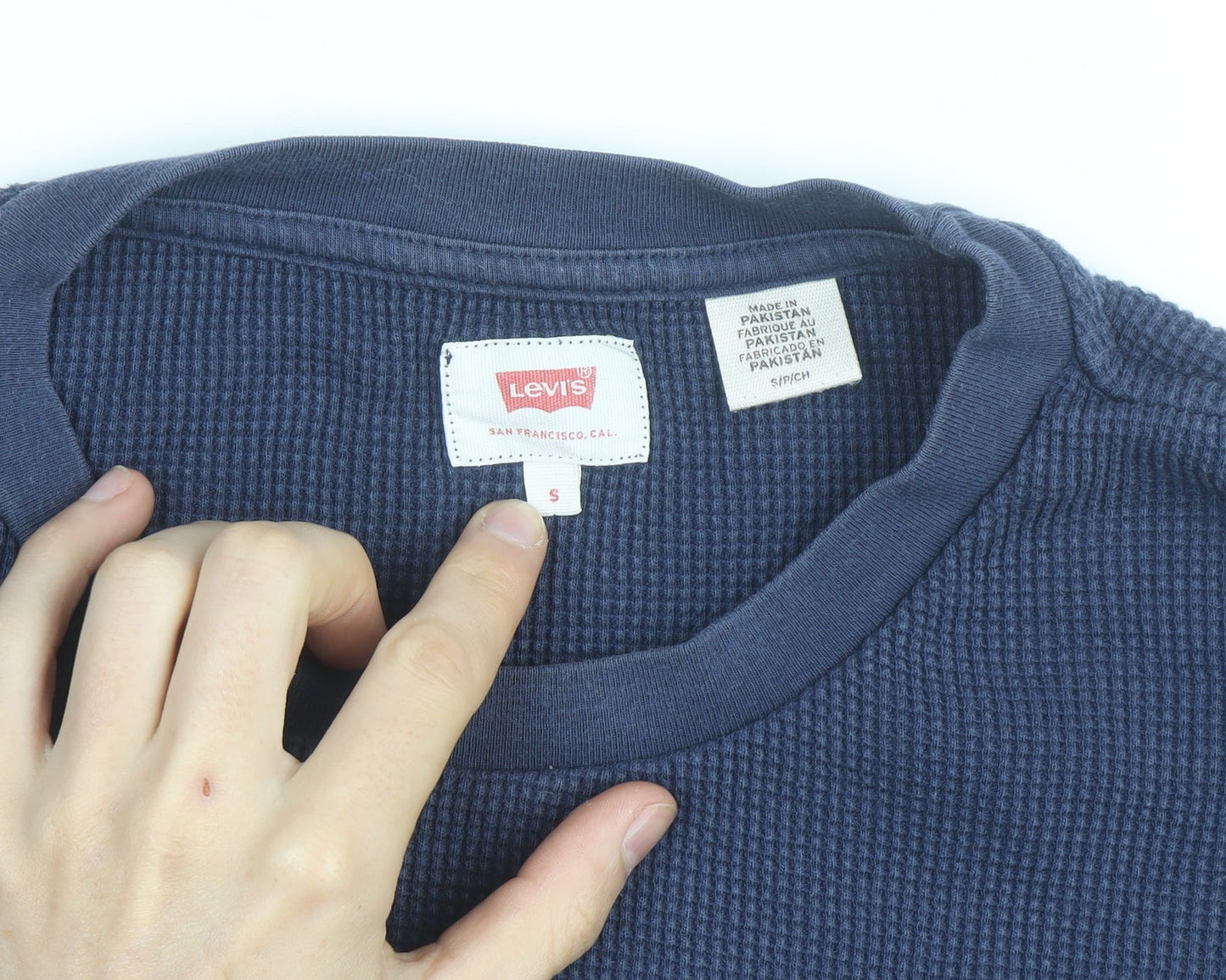 Levi's Men's Blue Waffle-Knit Cotton Jumper Size S