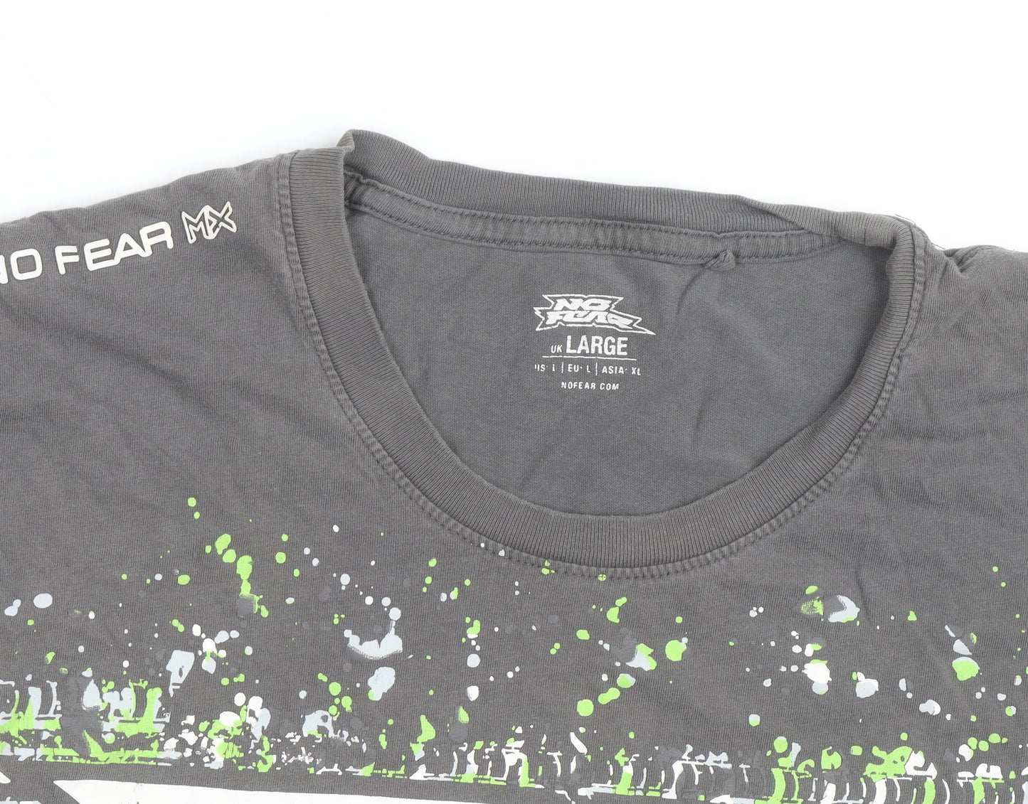 No Fear Men's Grey Graphic Cotton T-Shirt Size L