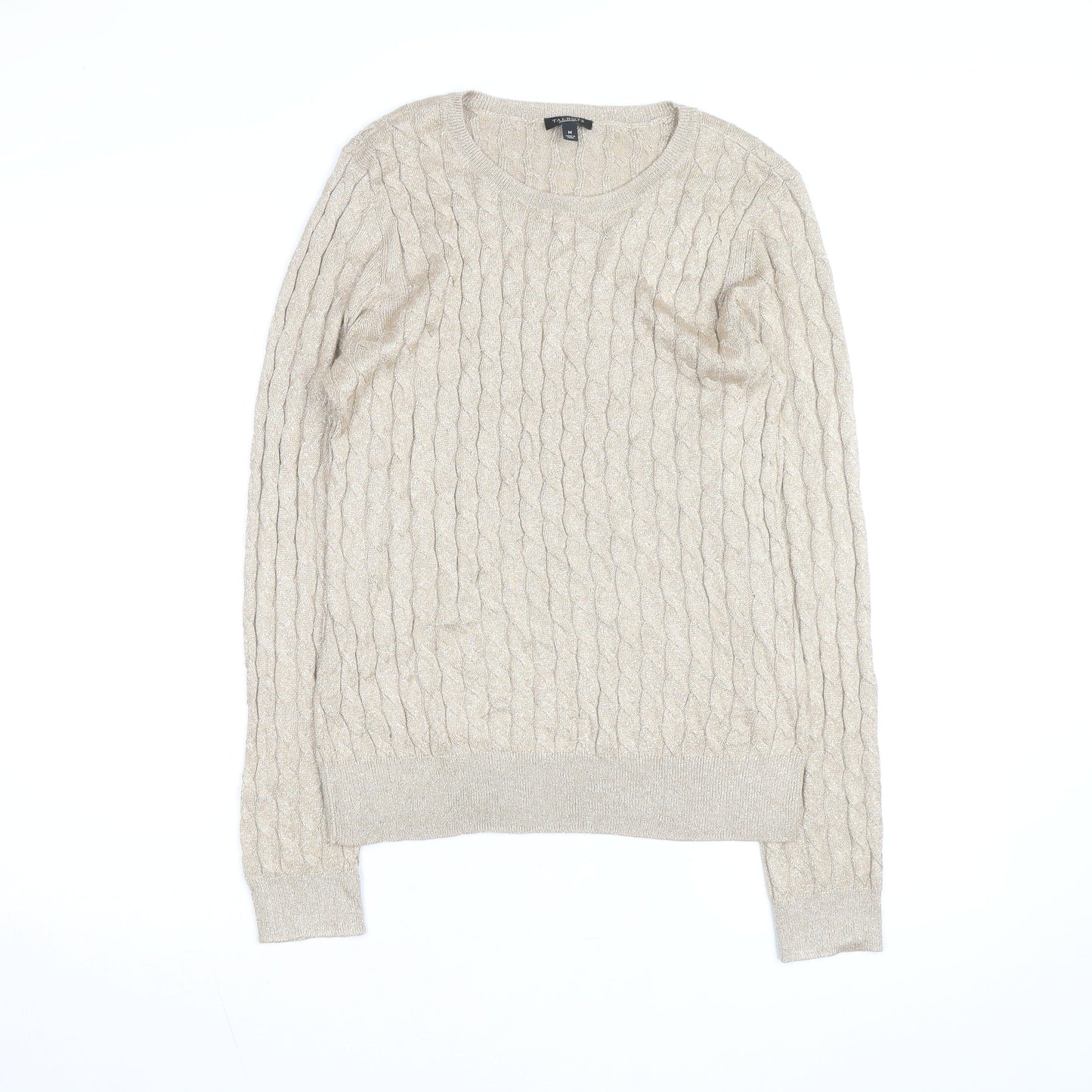 Talbots Women Beige Cable-Knit Crew Neck Jumper Medium