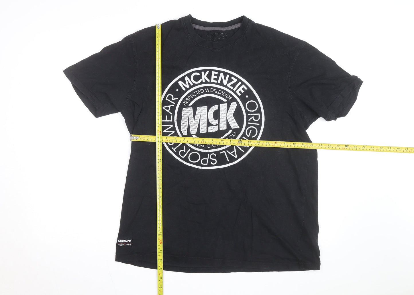 McKenzie Men's Black Logo Sports T-Shirt Size L Short Sleeve Cotton