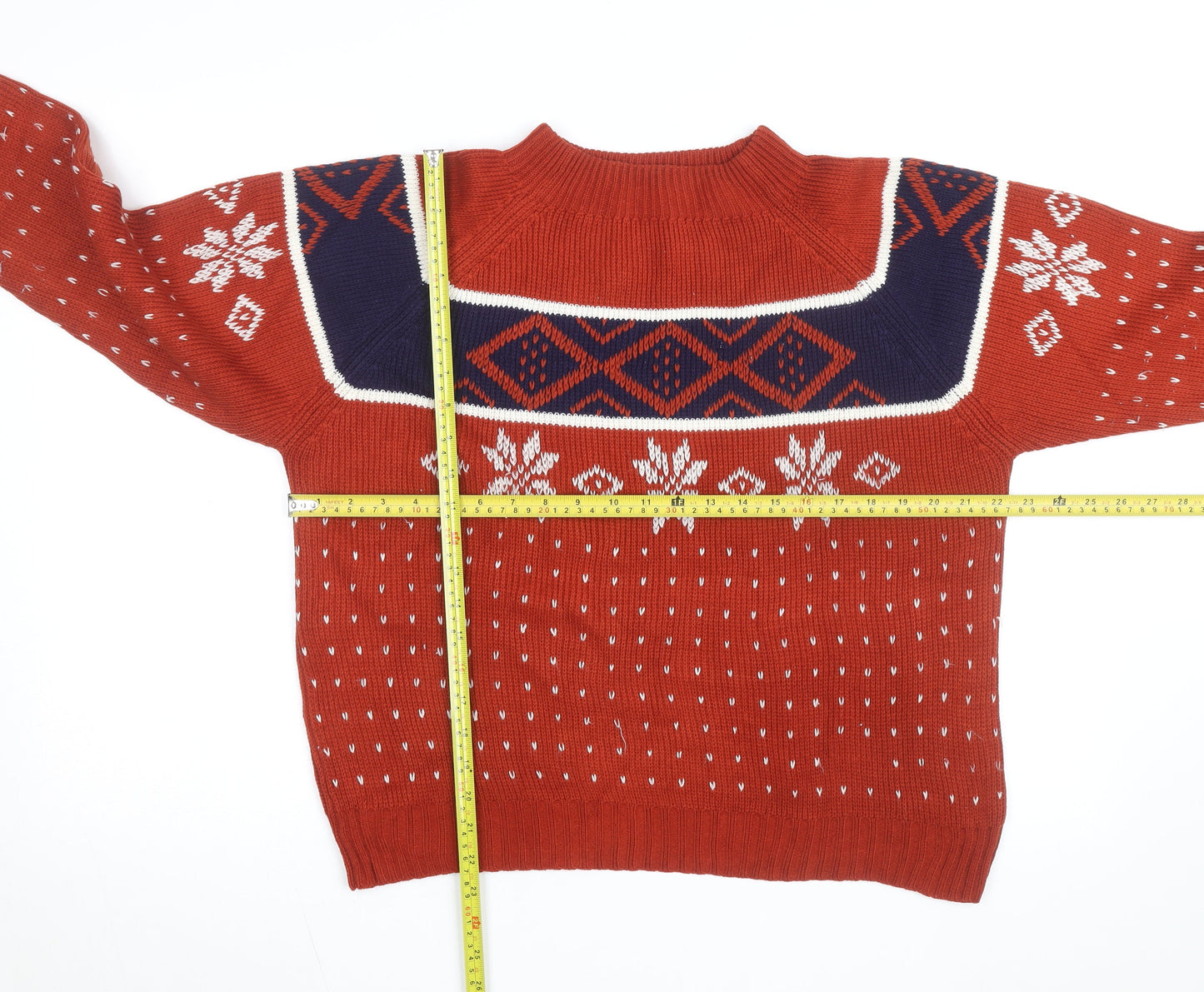 Vintage JCPenney Men’s Red Fair Isle Knit Jumper Small Classic Fit