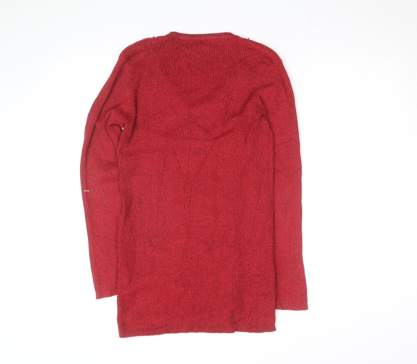 Lauren Michelle Women's Red Beaded V-Neck Knit Jumper Size L