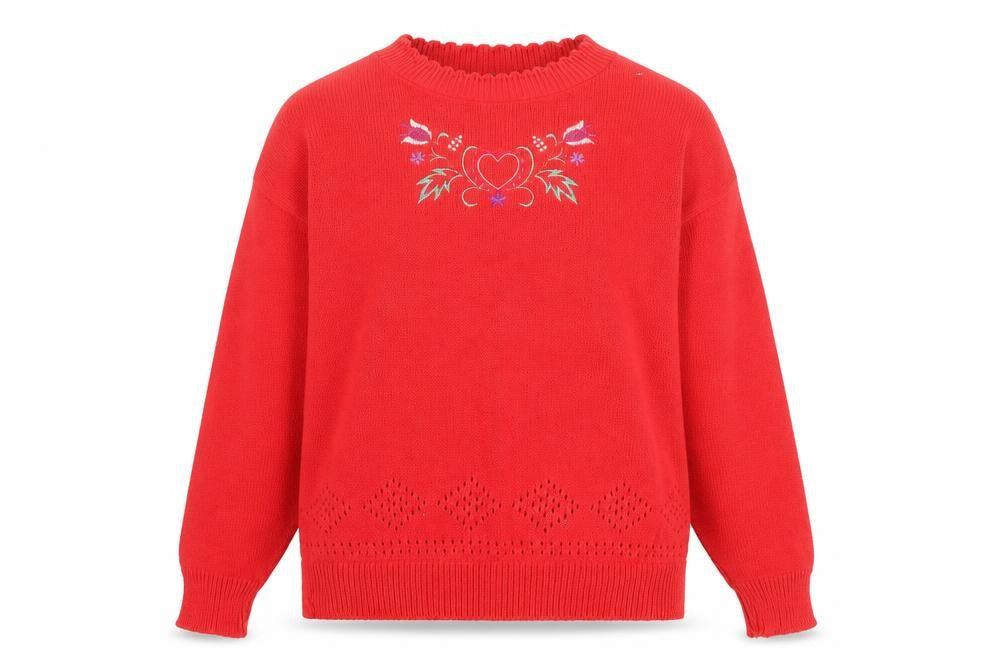 Cabin Creek Womens Red Embroidered Cotton Pullover Jumper M