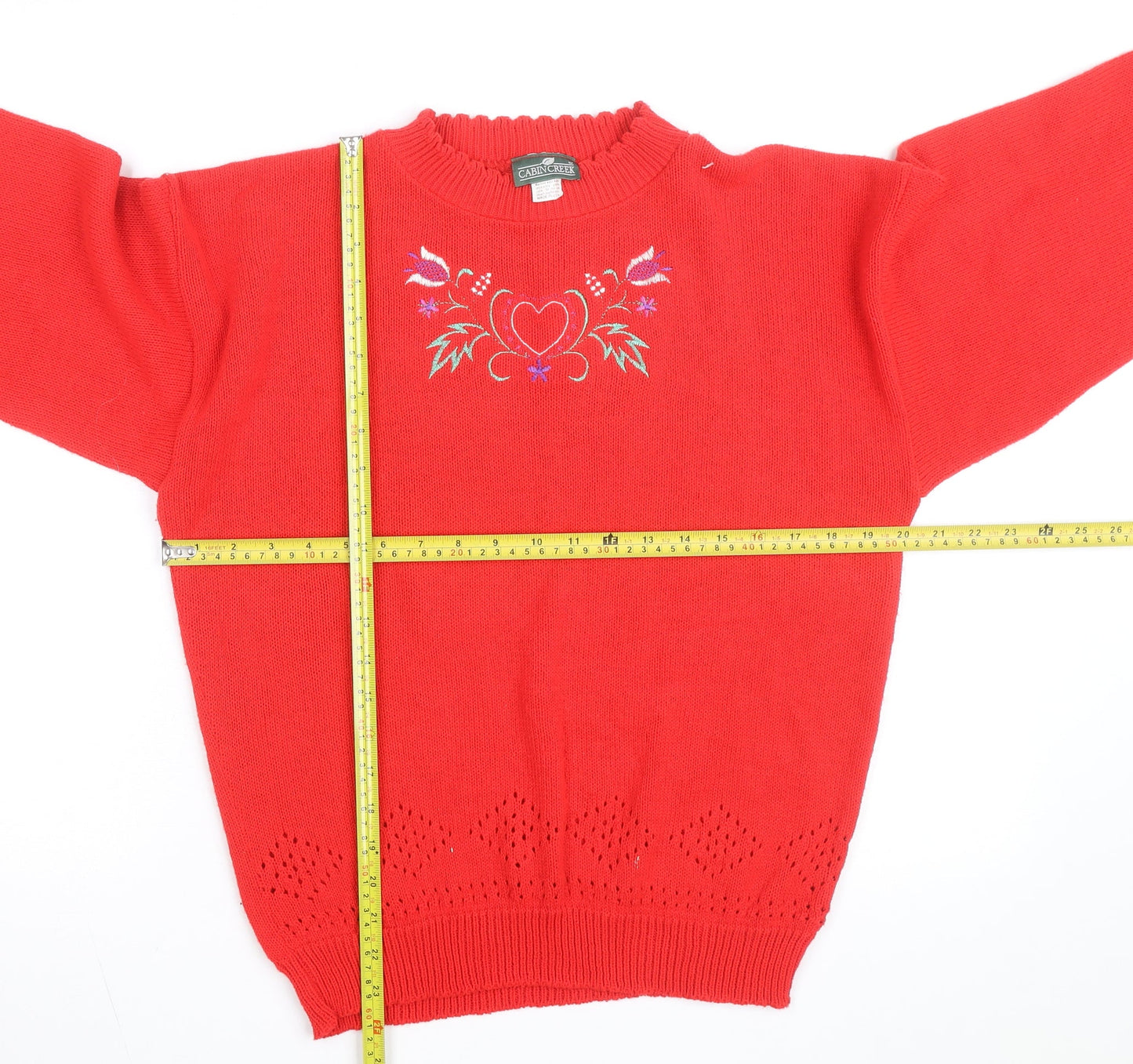 Cabin Creek Womens Red Embroidered Cotton Pullover Jumper M
