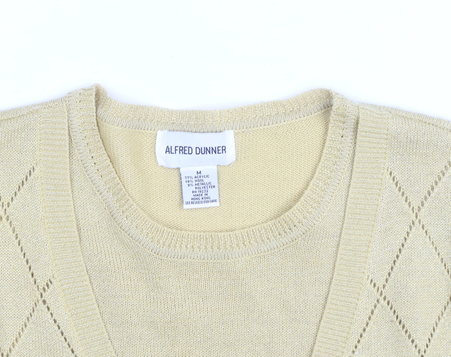 Alfred Dunner Beige V-Neck Argyle Knit Cardigan M Unisex Wool Blend