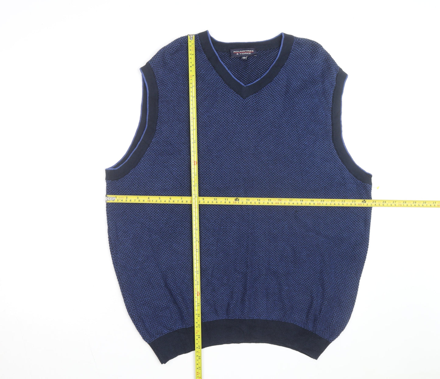 Roundtree & Yorke Men's Blue Cotton Sleeveless V-Neck Vest Size L